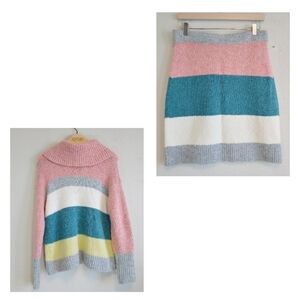 Lou & Gray for Loft Striped Knit Sweater and Mini Skirt Set Sz S Cozy Soft Fall